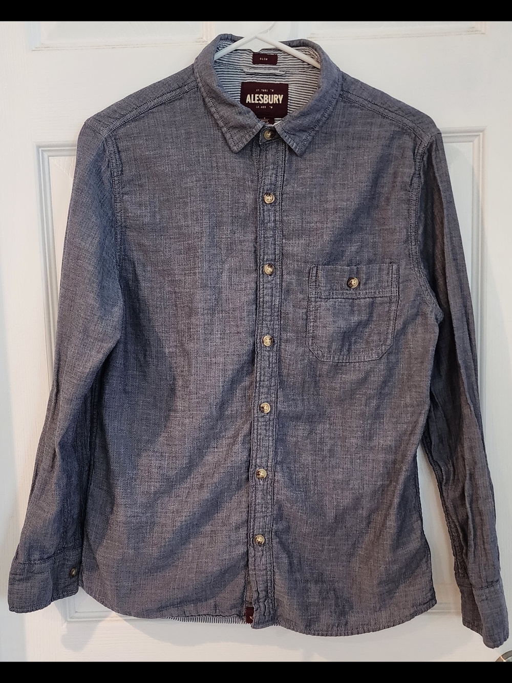 Alesbury Dark Blue Chambray Shirt Men's Small Button Front Cotton Long Sleeve
